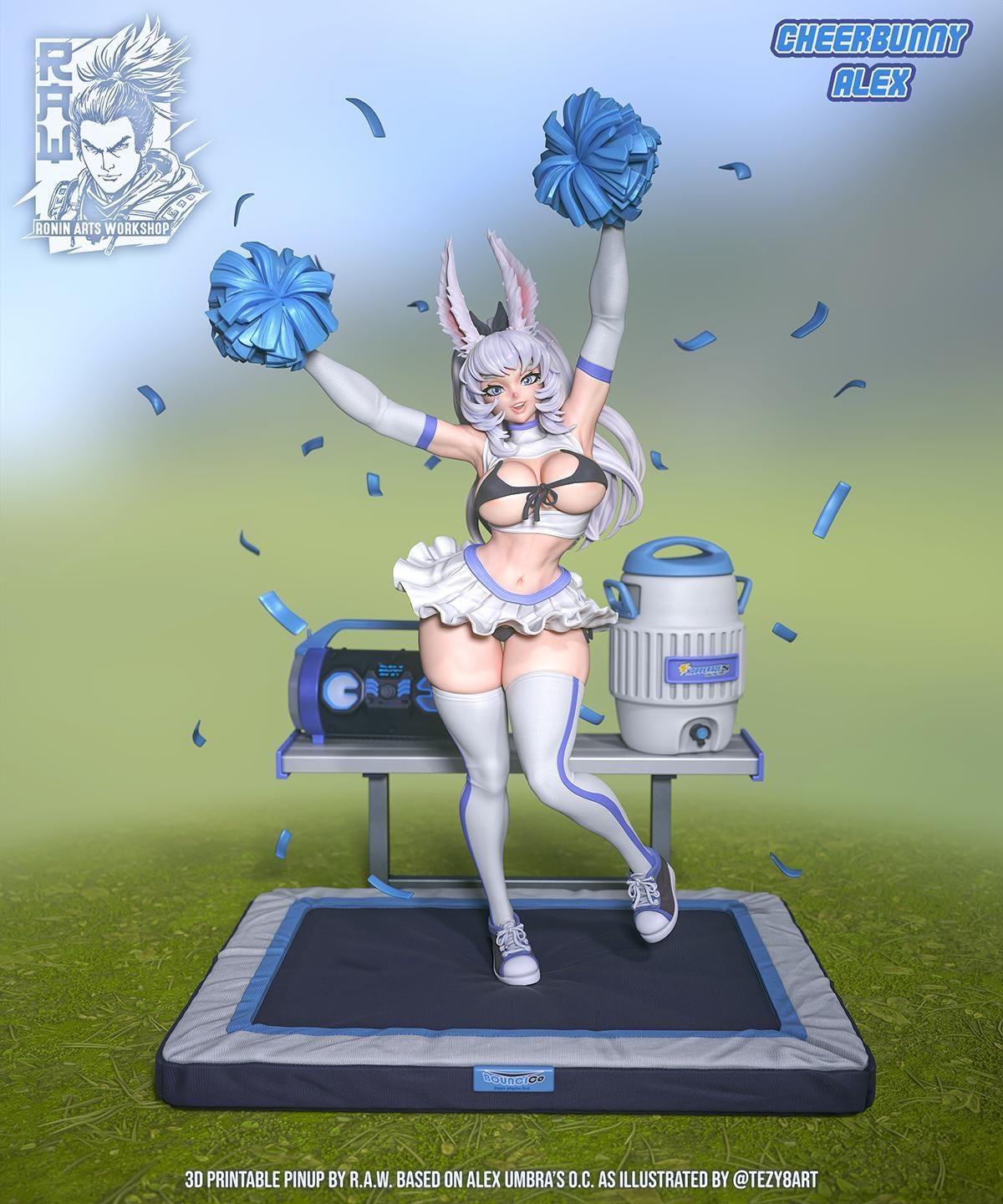 Playful Cheerbunny Alex Pinup 3D Printed Resin Statue - Unique Figure - Optional Mature Version