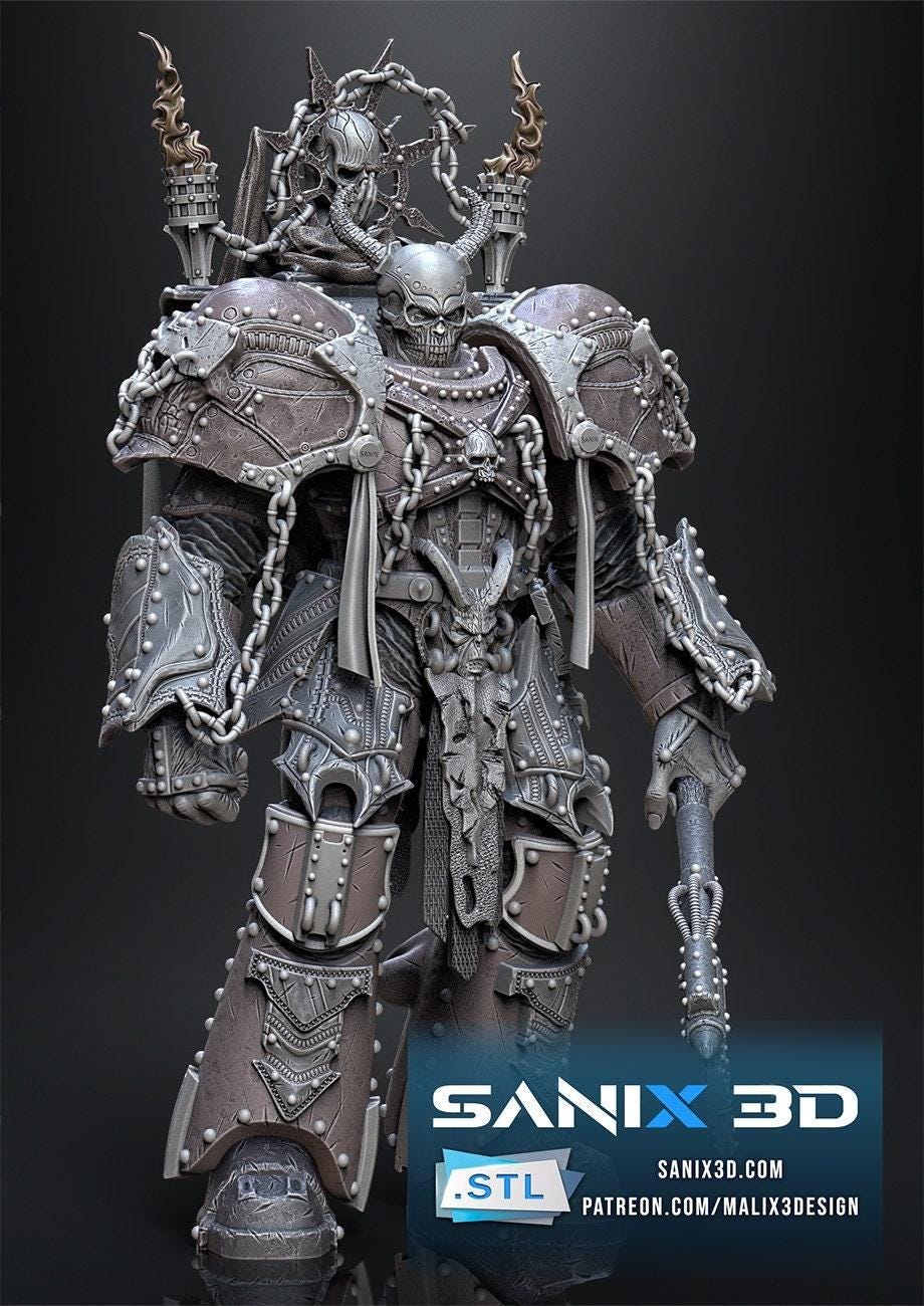 Epic Chaos Warrior 3D Printed Statue: Grimdark Fantasy Collectible Figure - Warhammer Inspired Champion