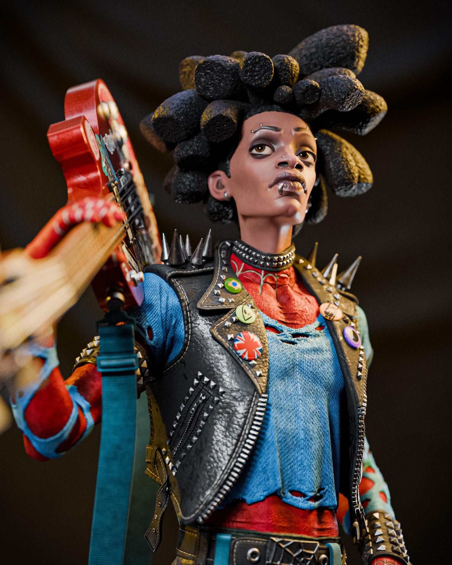 a statue of a woman holding a guitar