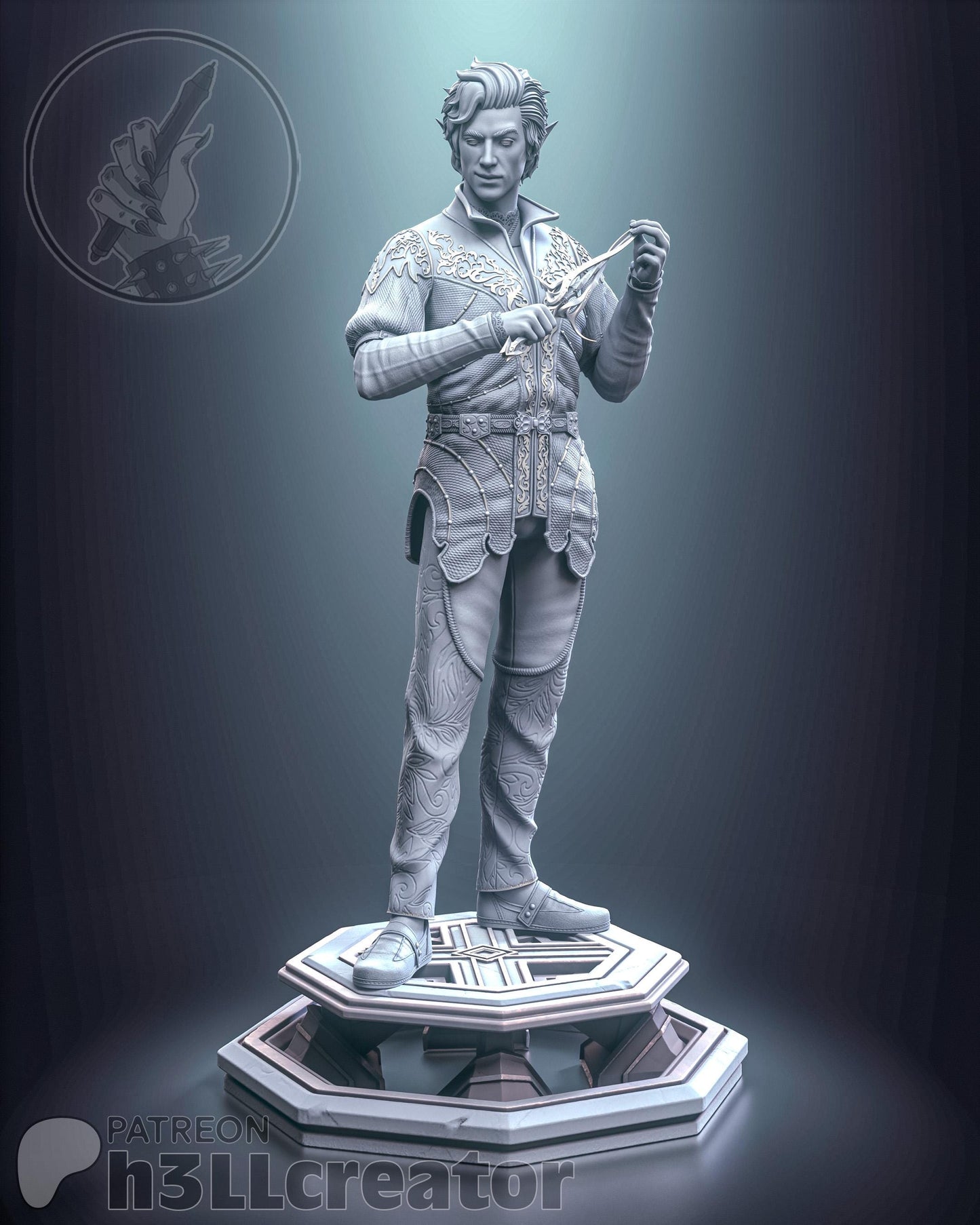 a statue of a man standing on top of a table