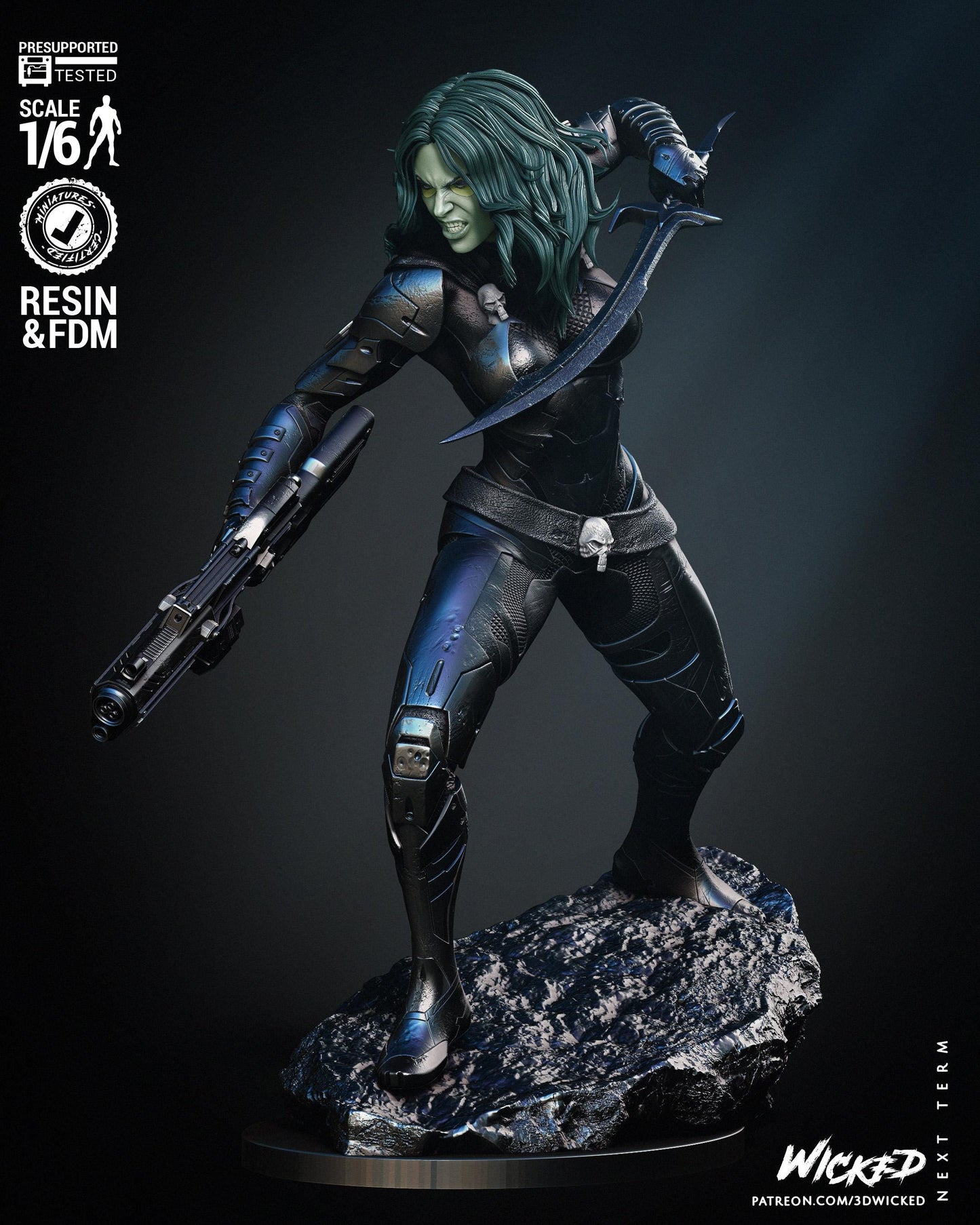 a statue of a woman holding a gun