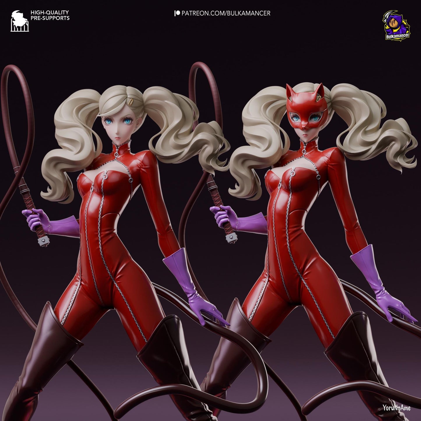 a woman in a red catsuit is holding a pair of scissors