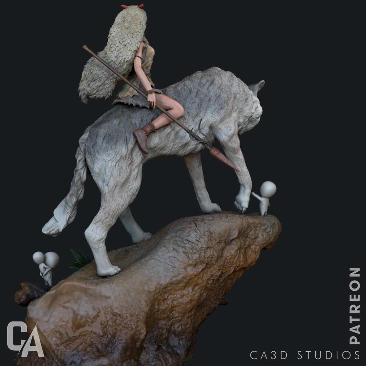 Princess Mononoke & Wolf 3D Printed Collectible Statue: Epic Studio Ghibli Figure of San & Moro