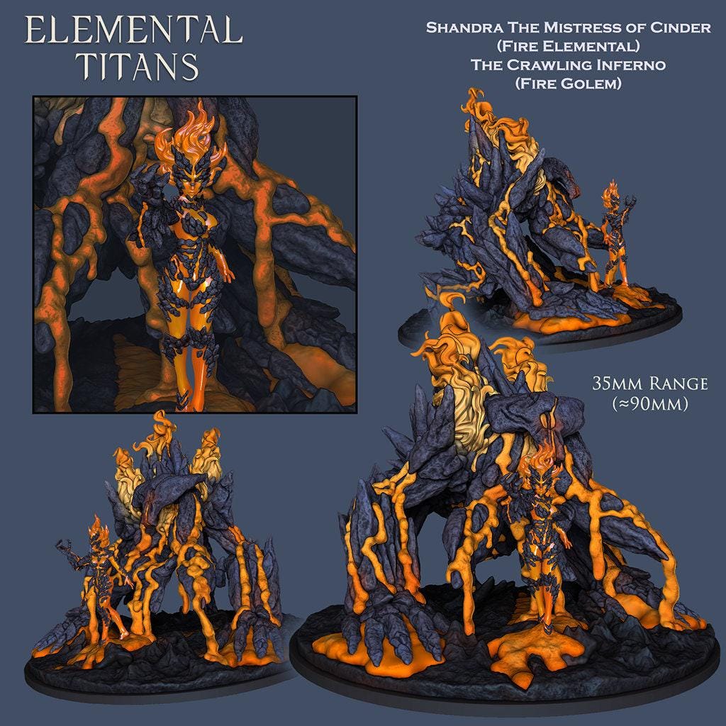 Elemental Golems Warband: 3D-Printed Miniatures for DnD (35mm scale) 100 mm in heigh, large monster
