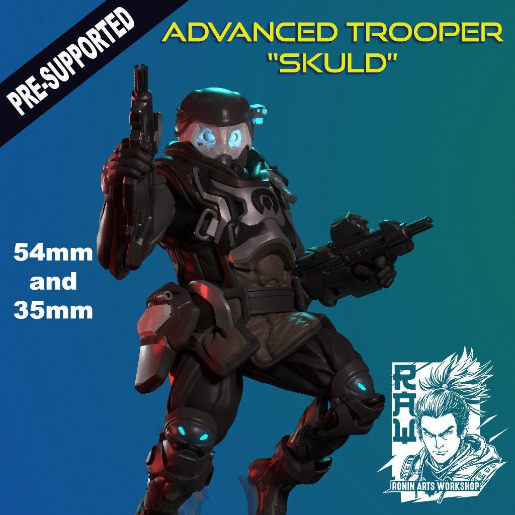 Trooper 3D Print miniature, cyberpunk model, 3d print soldier