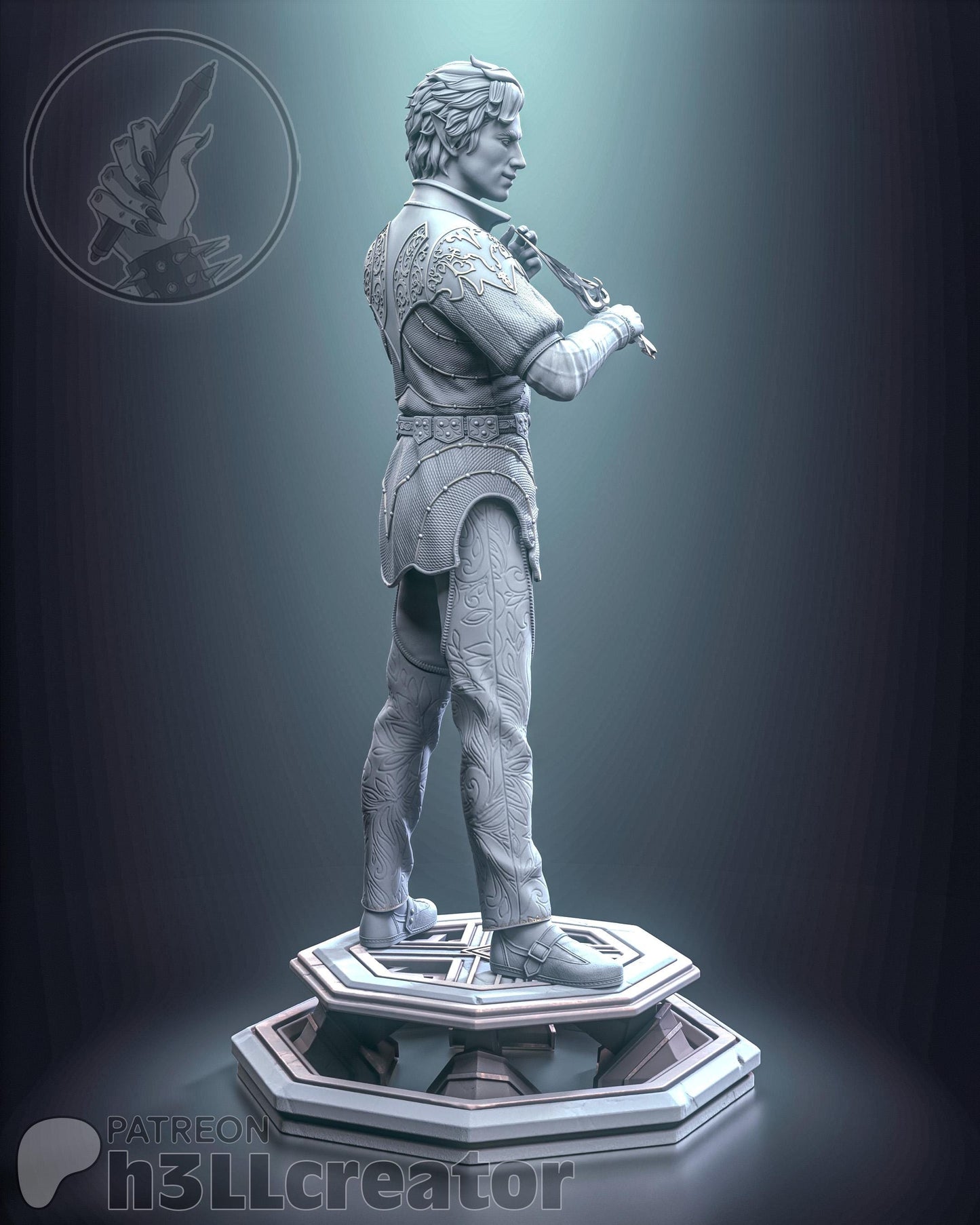a statue of a man standing on top of a table