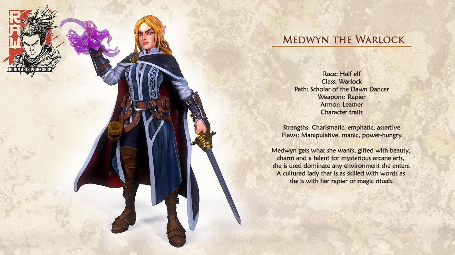 Medwyn Half-Elf Warlock 3D Printed Miniature for DnD, Pathfinder & Warsurge - Mystic Pact 35mm Scale Figure for Epic Adventures