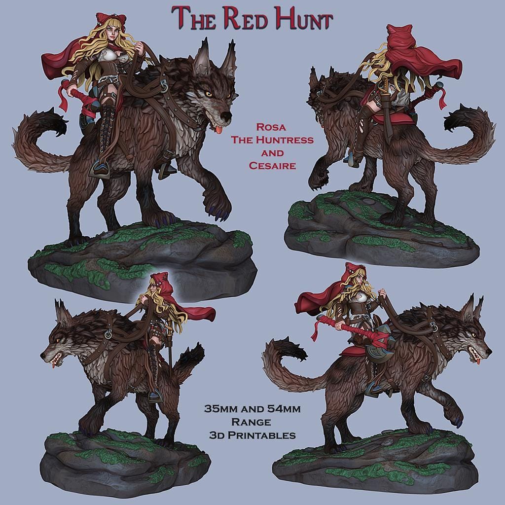 3D Printed Druid Beastman Miniature Red Hunt Werwolves DnD & Pathfinder Collectible Tabletop RPG Decor