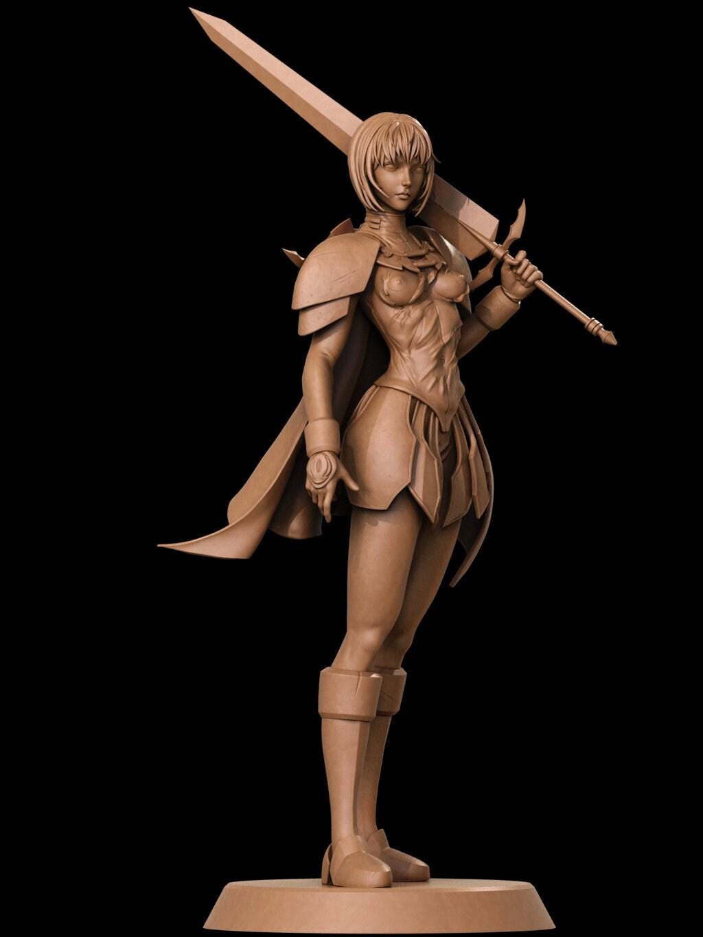 Clare NSFW 3D Printed Statue – Mature Silver-Eyed Warrior Resin Collectible, Made to Order for Adult Collectors & Fans