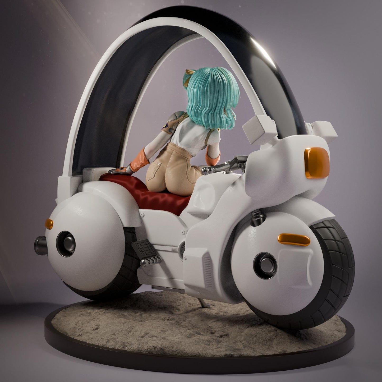 a white motorcycle with a girl sitting on it