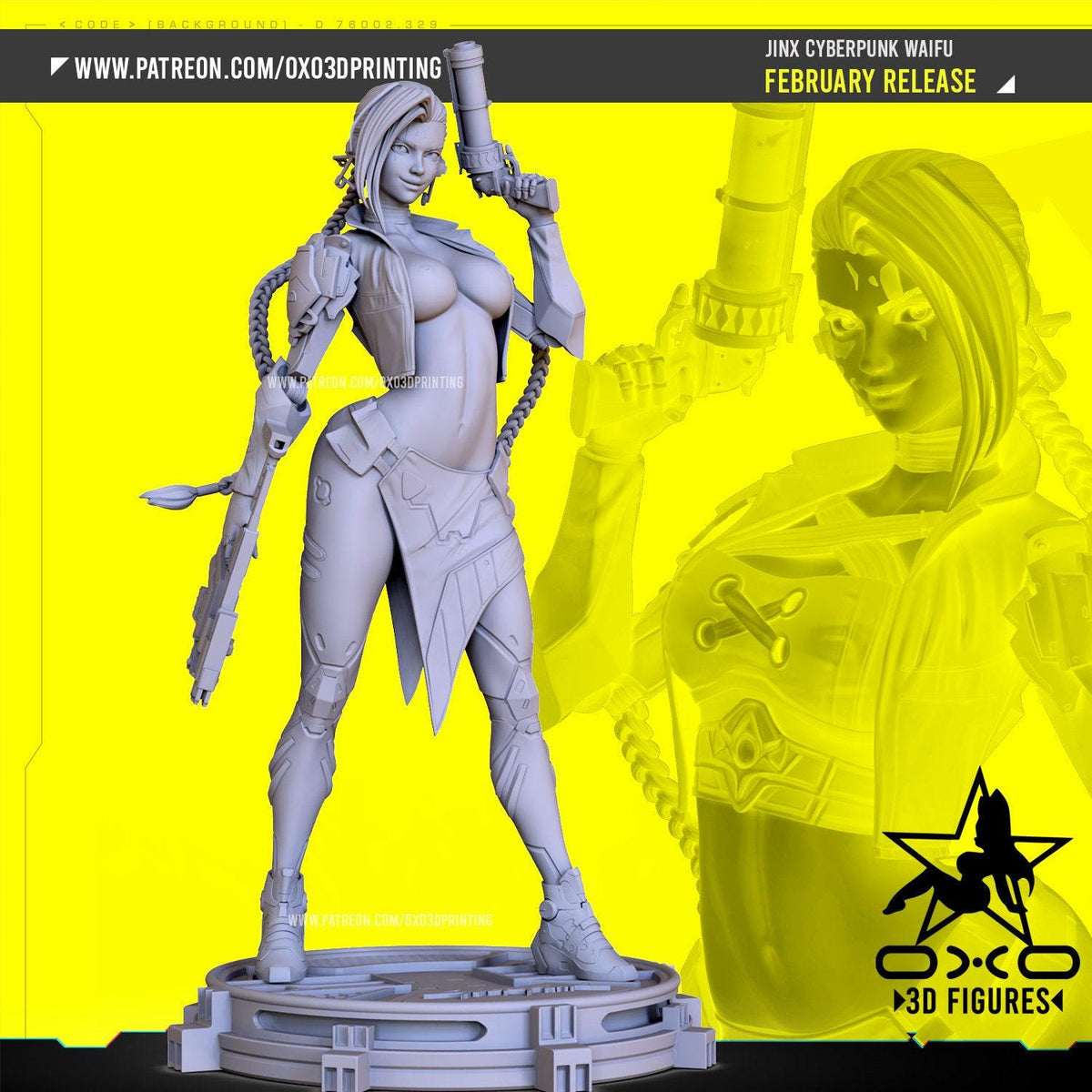 Cyberpunk Jinx NSFW 3D Printed Statue – Mature Crossover Champion Resin Collectible, Made to Order for Adult Collectors