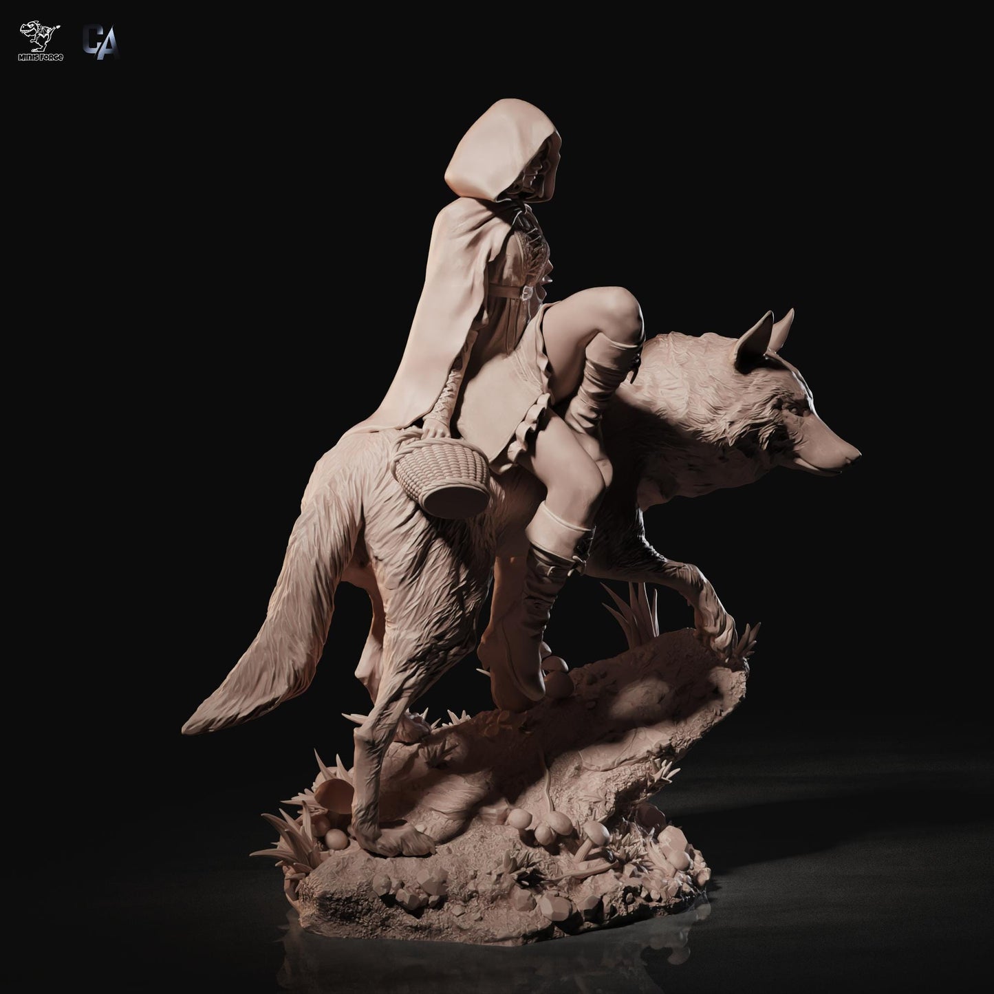 Epic Red Hood On Wolf 3D Print Collectible Figurine: Dynamic Fantasy Resin Statue & Unique Comic Book Art Piece