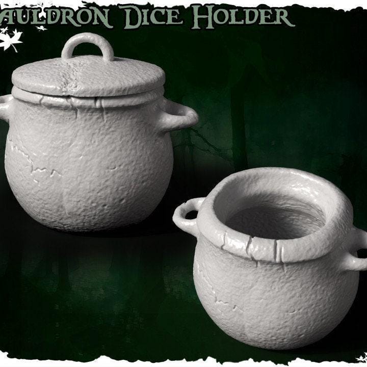 Green Witch Pinup 3D Printed Collectible Miniature and Dice Cauldron - A Bewitching Addition to Your Collection