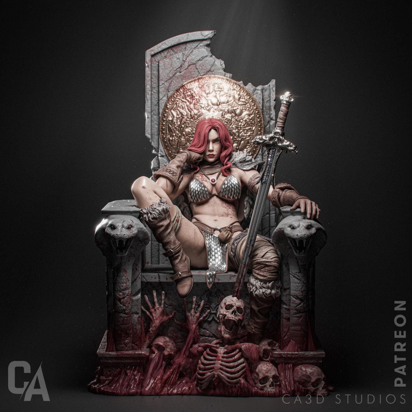 Red Sonja Fanart: Highly Detailed 3D Printed Collectible Statue for Fantasy & Comic Enthusiasts