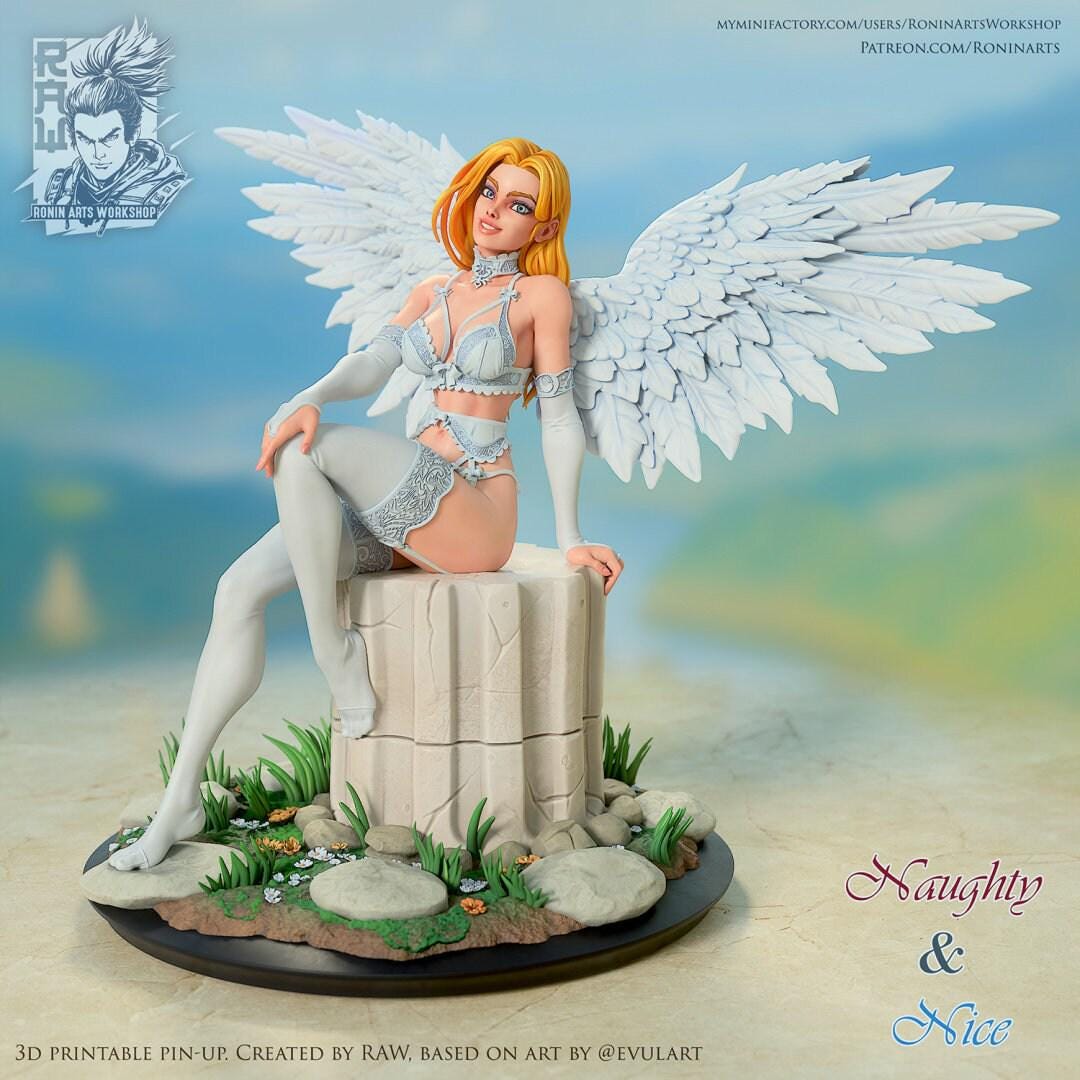 A stunning Pin-up Collectible Statue with "Naughty and Nice" options. This 3D printed figure is a perfect model for collectors