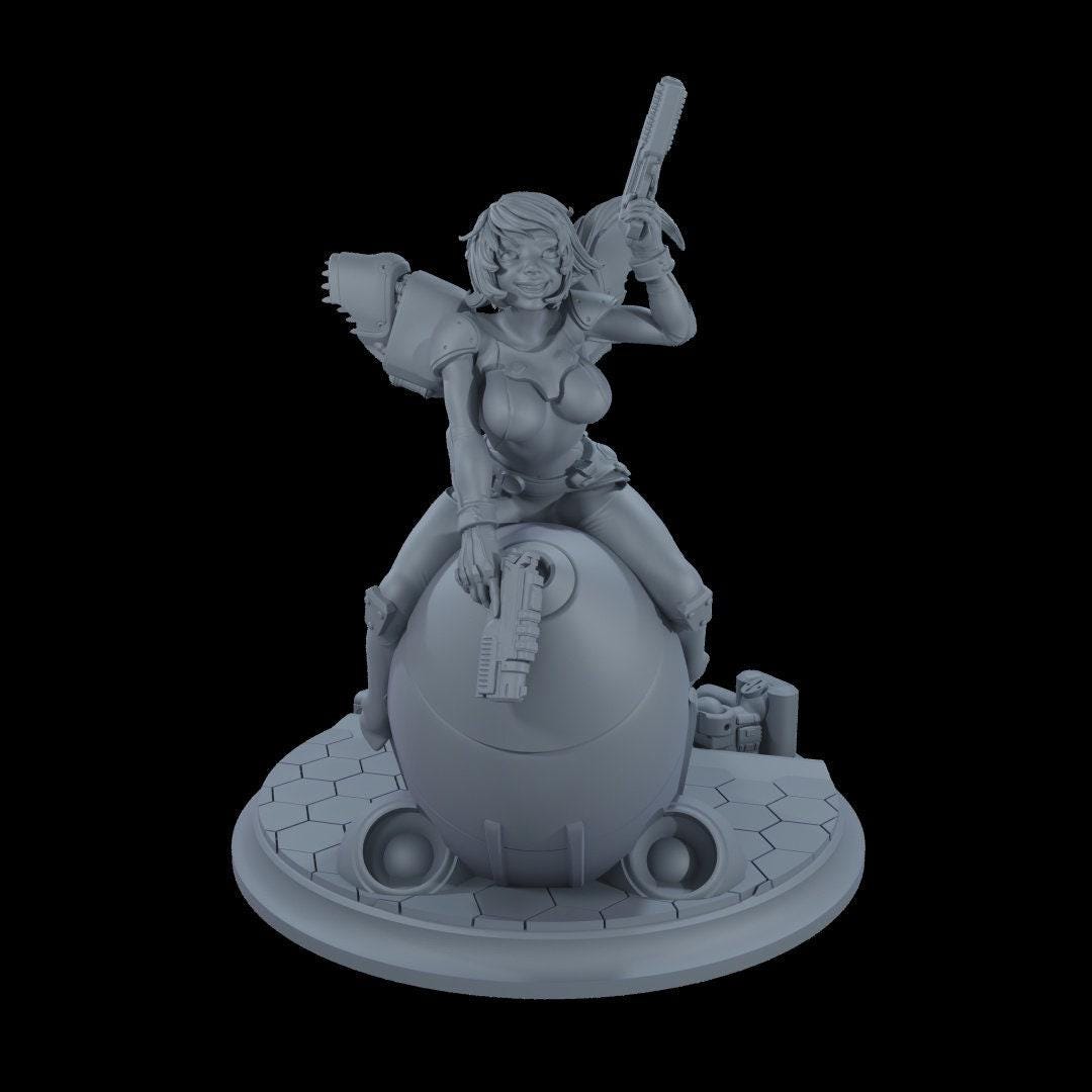 Retro-Future Pin-Up Rocket Rider 3D Printed Collectible Statue – Sci-Fi Art for Adult Collectors