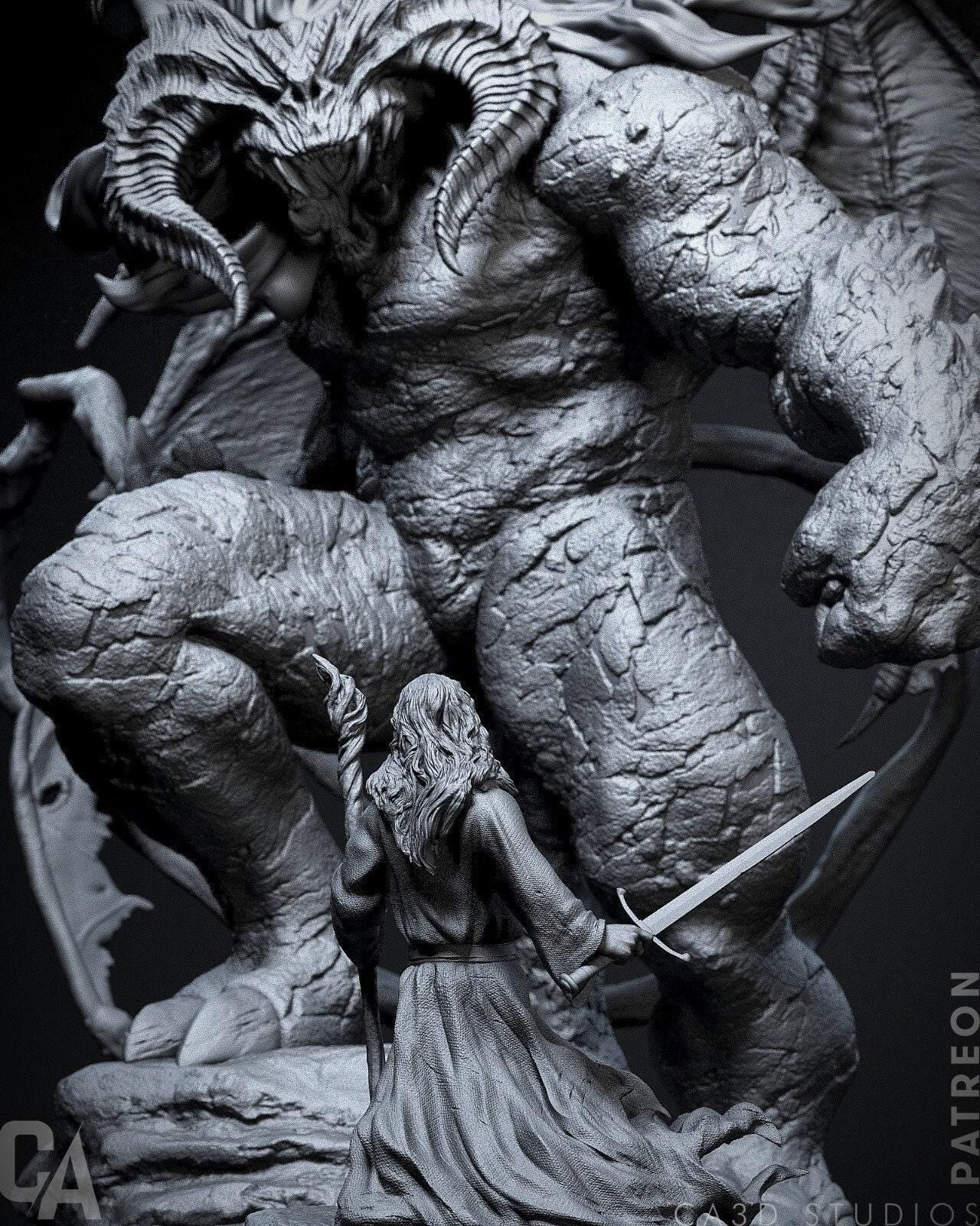 Epic Clash: Balrog vs Gandalf Diorama Fanart 3D Print - Lord of the Rings Collectible Statue