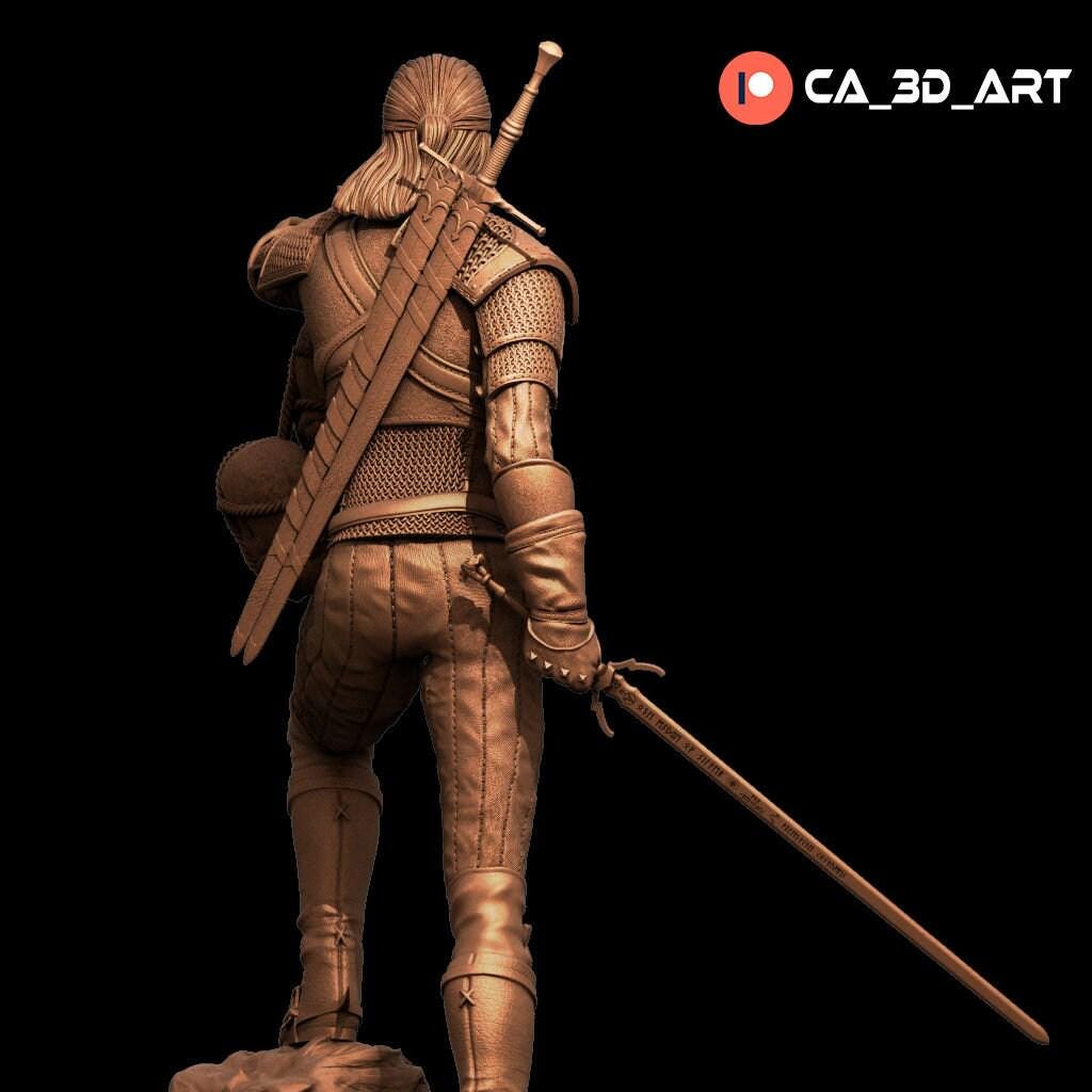 High-Detail Geralt of Rivia Statue, a 3D Printed Witcher 3 Collectible Figure for Fans of the Epic Monster Hunter Saga