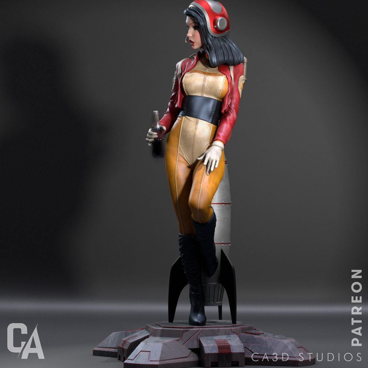 3D Print Retro Astronaut Statue - Pin Up Space Collectible Miniature, painted Figure - Unique Gift Idea