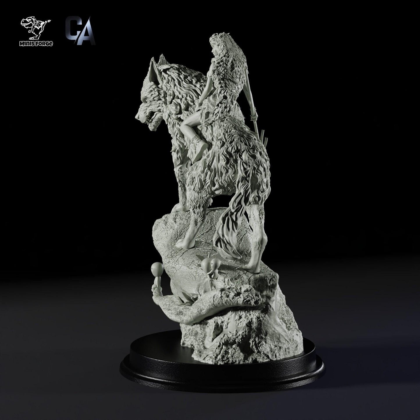 Princess Mononoke & Wolf 3D Printed Collectible Statue: Epic Studio Ghibli Figure of San & Moro