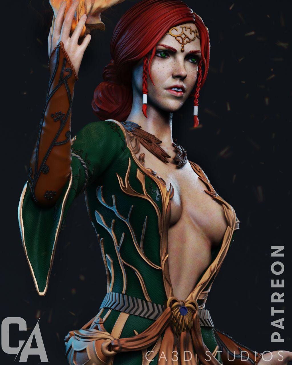 Triss 3D Print Collectible Miniature Statue Figure NSFW Pin Up Painted Witcher Fanart