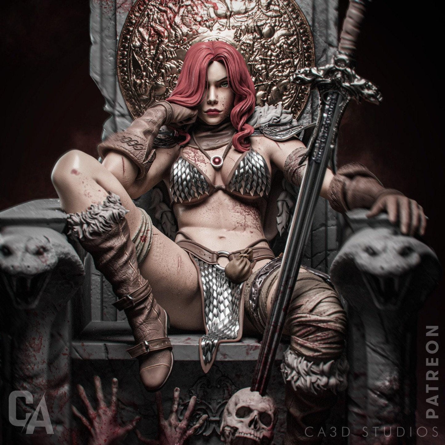 Red Sonja Fanart: Highly Detailed 3D Printed Collectible Statue for Fantasy & Comic Enthusiasts