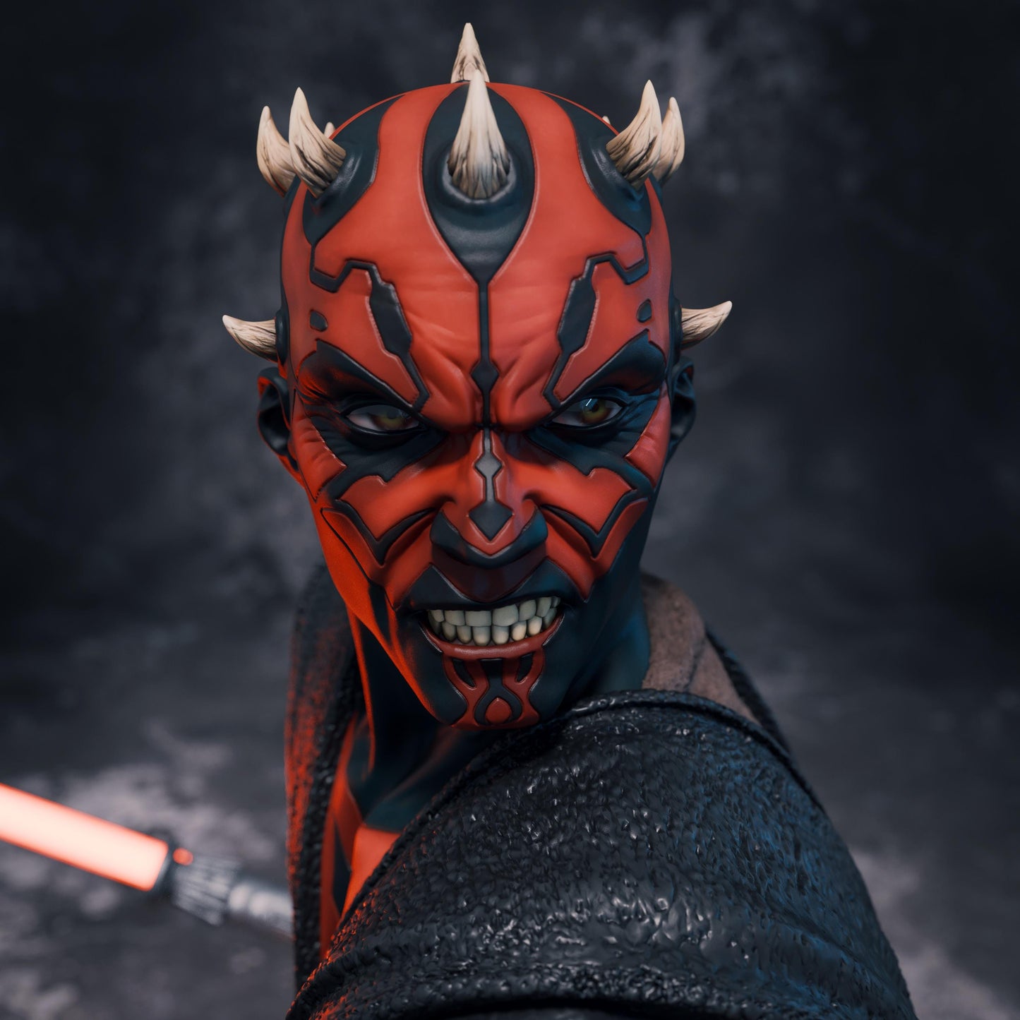 a close up of a person wearing a darth vader mask