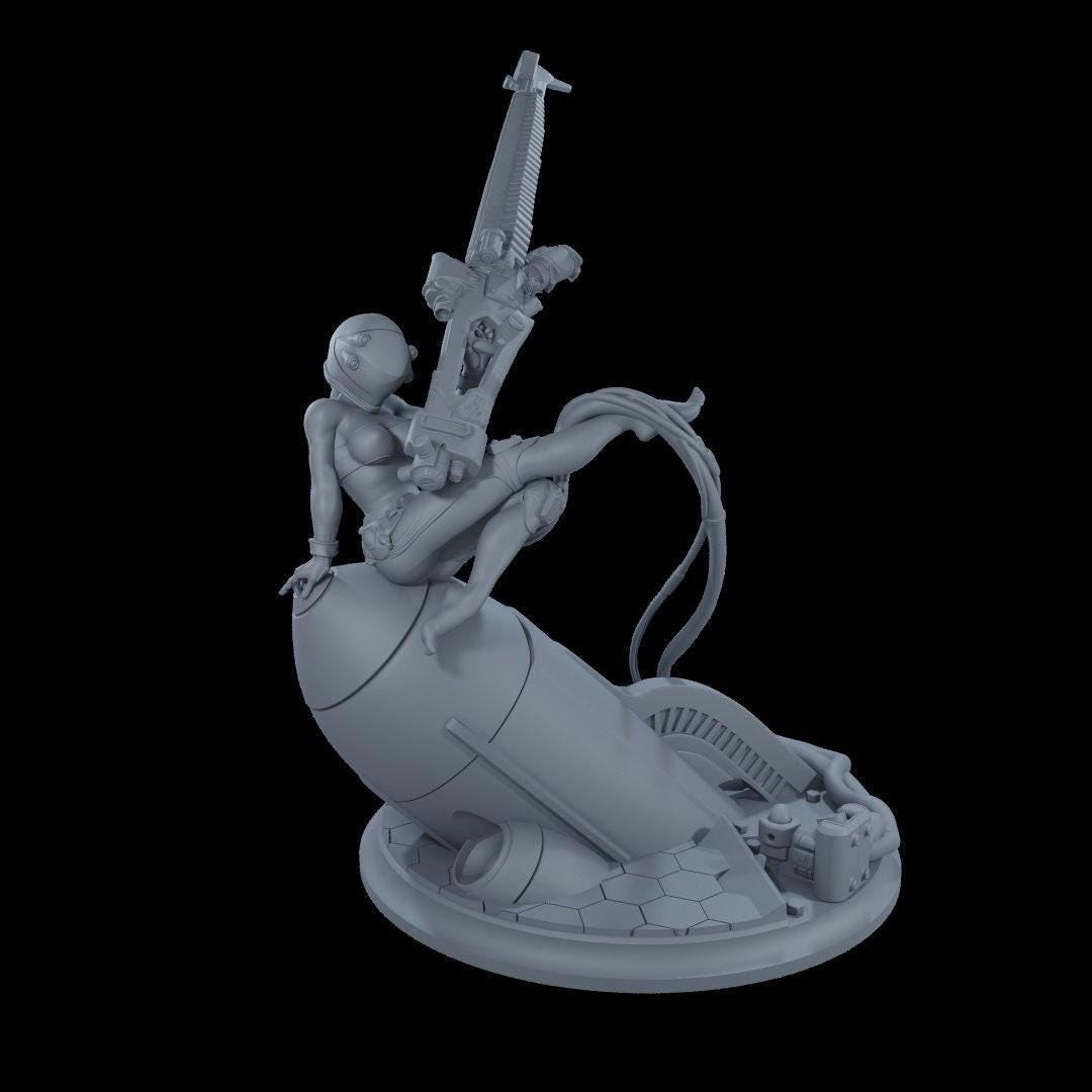 Daring Pinup Space Cadet 3D Printed Collectible Statue – Retro Sci-Fi Figure & Space Art