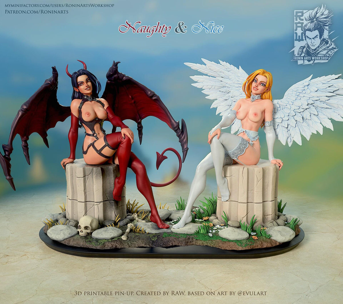 Naughty and Nice NSFW 3D Printed Statue – Mature Demon and Angel Resin Collectible, Made to Order for Adult Collectors