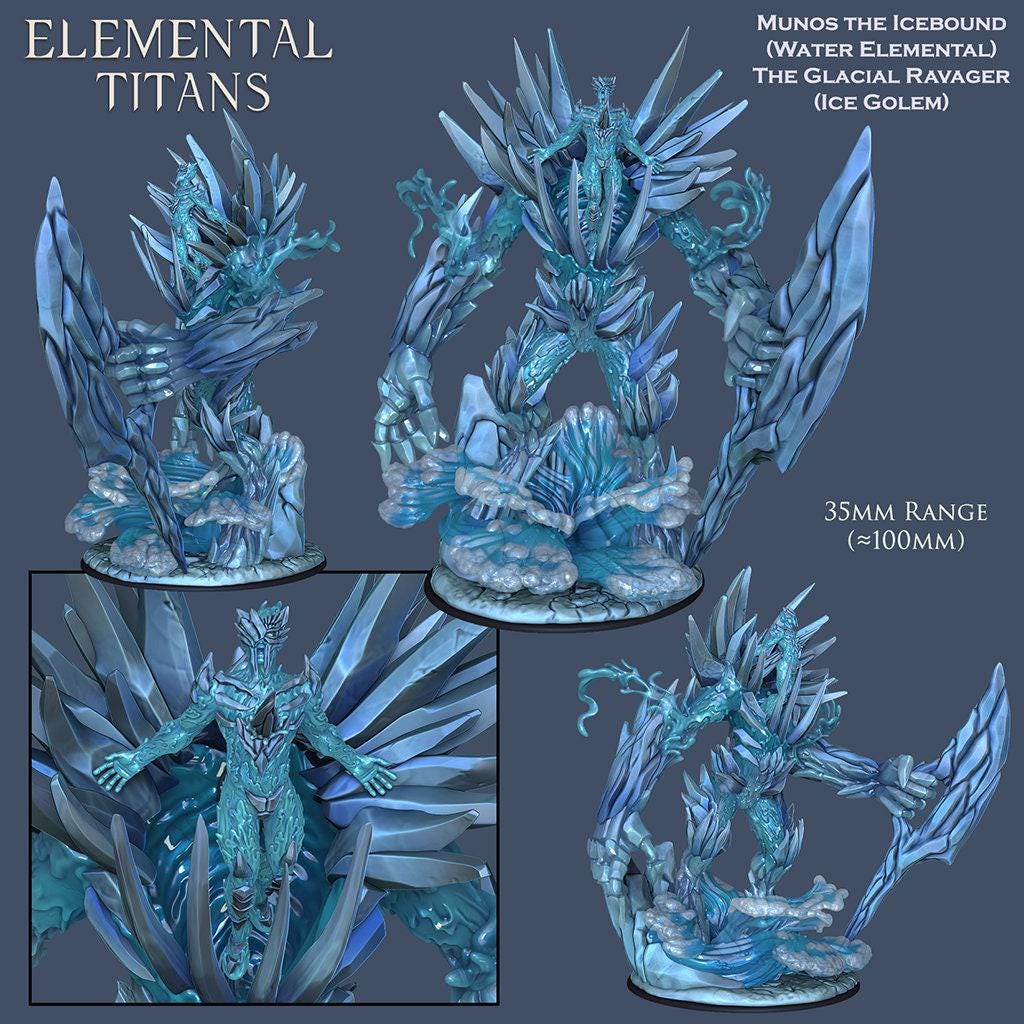 Elemental Golems Warband: 3D-Printed Miniatures for DnD (35mm scale) 100 mm in heigh, large monster