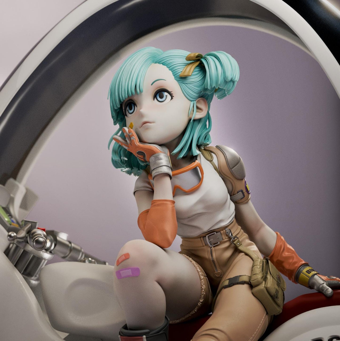 a woman with blue hair sitting on a motorcycle