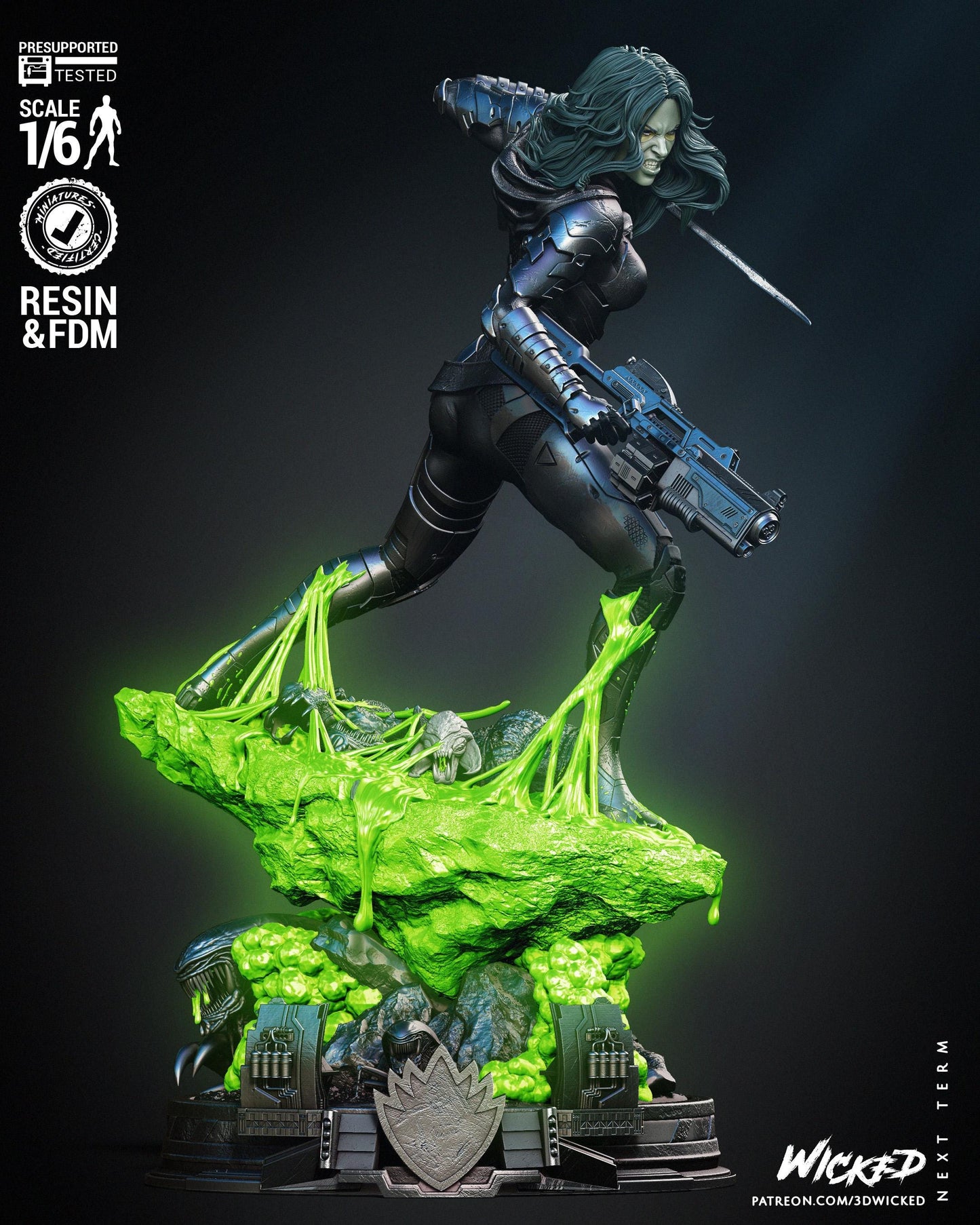 a statue of a woman with a gun
