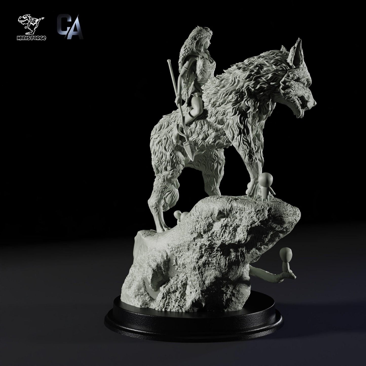 Princess Mononoke & Wolf 3D Printed Collectible Statue: Epic Studio Ghibli Figure of San & Moro