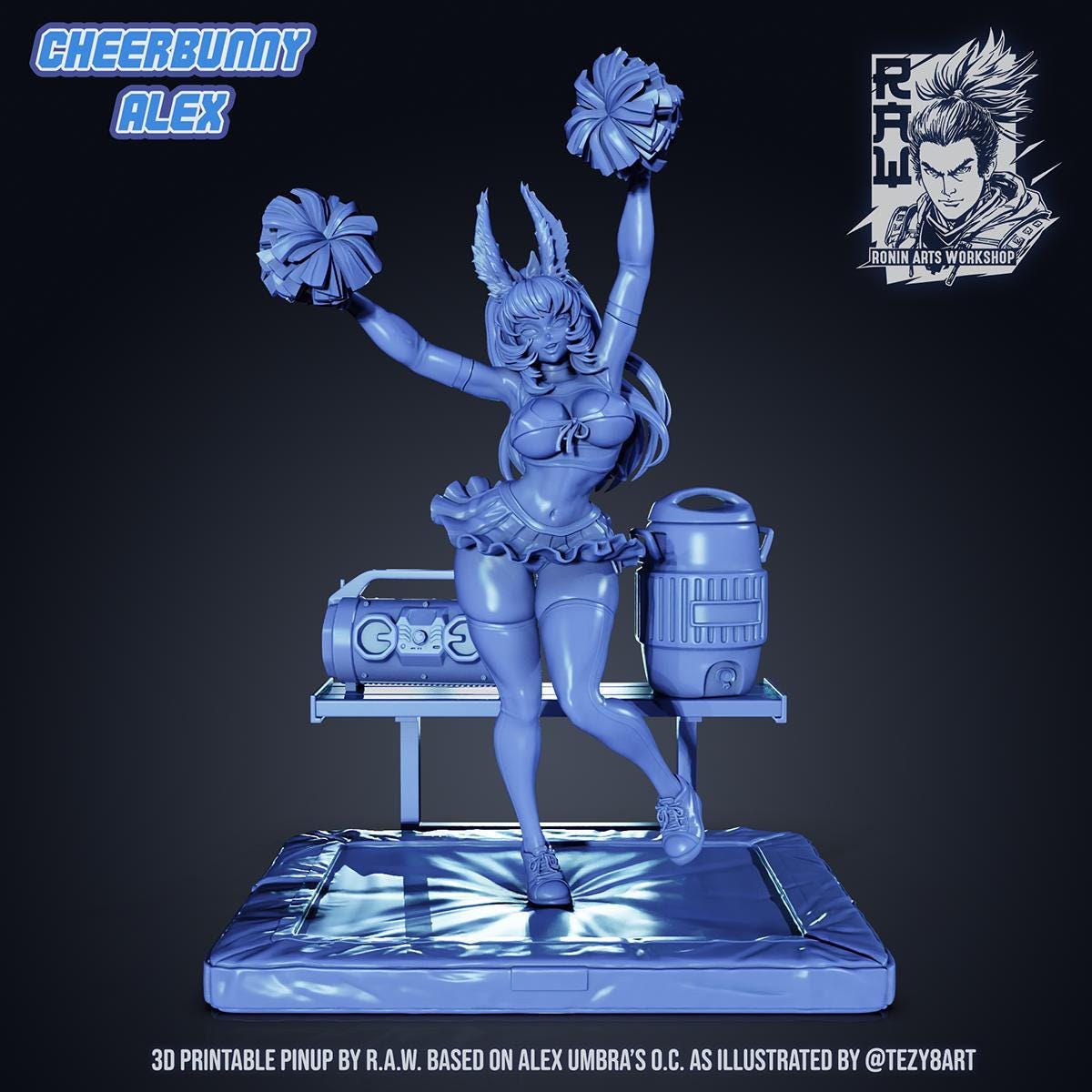 Playful Cheerbunny Alex Pinup 3D Printed Resin Statue - Unique Figure - Optional Mature Version