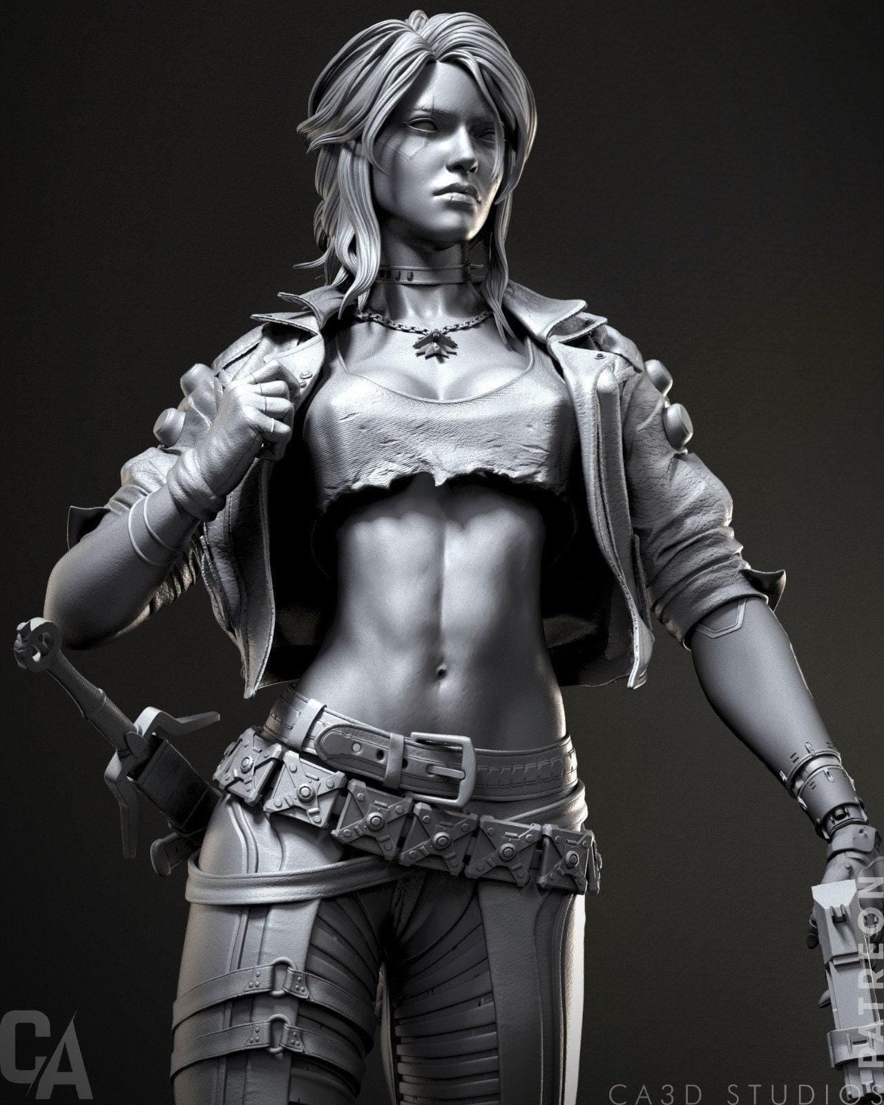 Stunning Cyberpunk Ciri 3D Printed Resin Statue: Witcher & Cyberpunk 2077 Fan Art Collectible