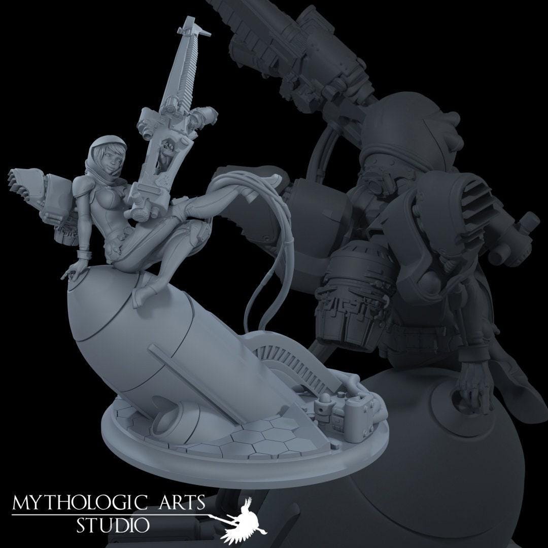 Daring Pinup Space Cadet 3D Printed Collectible Statue – Retro Sci-Fi Figure & Space Art