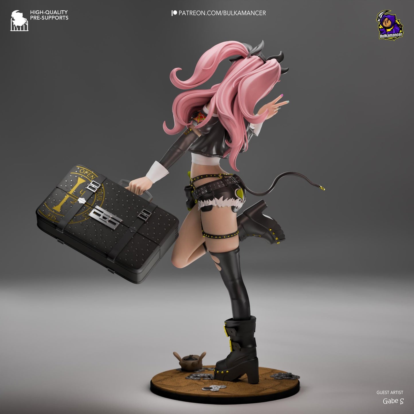 a figurine of a woman holding a suitcase