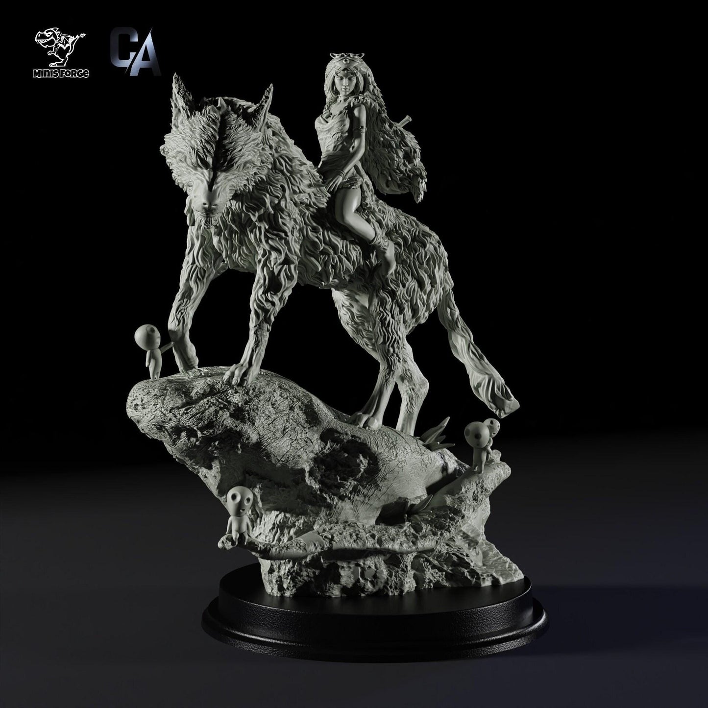 Princess Mononoke & Wolf 3D Printed Collectible Statue: Epic Studio Ghibli Figure of San & Moro