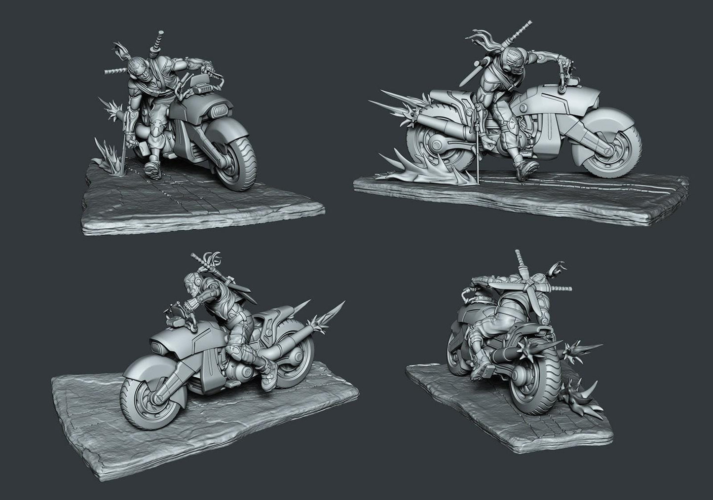 Biker Takeshi, 35 mm, 54 mm, 3D Printed miniature, cyberpunk model, cyberpunk 3d model, cyberpunk miniature, wargame miniature, sci-fi