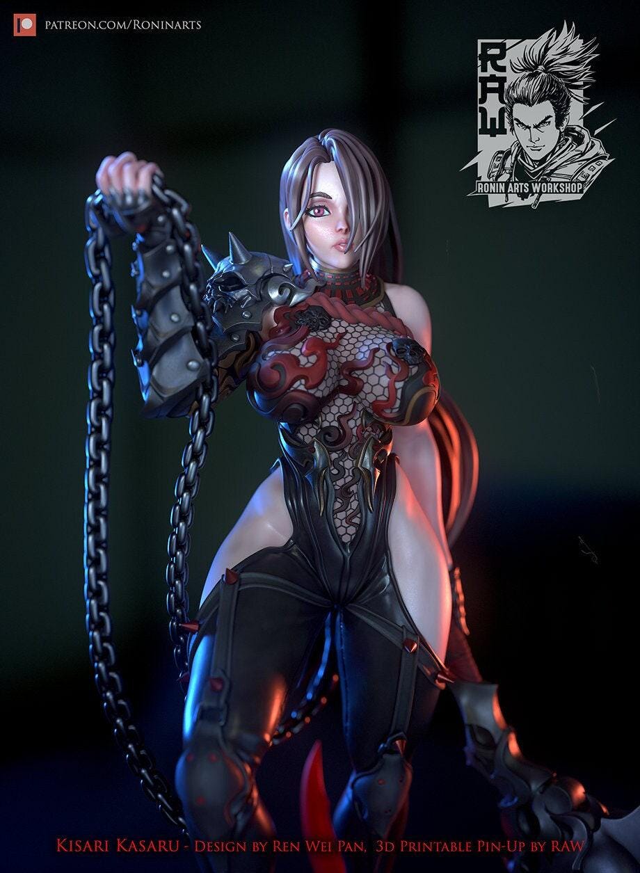 Dynamic Kisari Kasaru Pinup 3D Printed Resin Statue - Ninja Kunoichi Collectible Figure