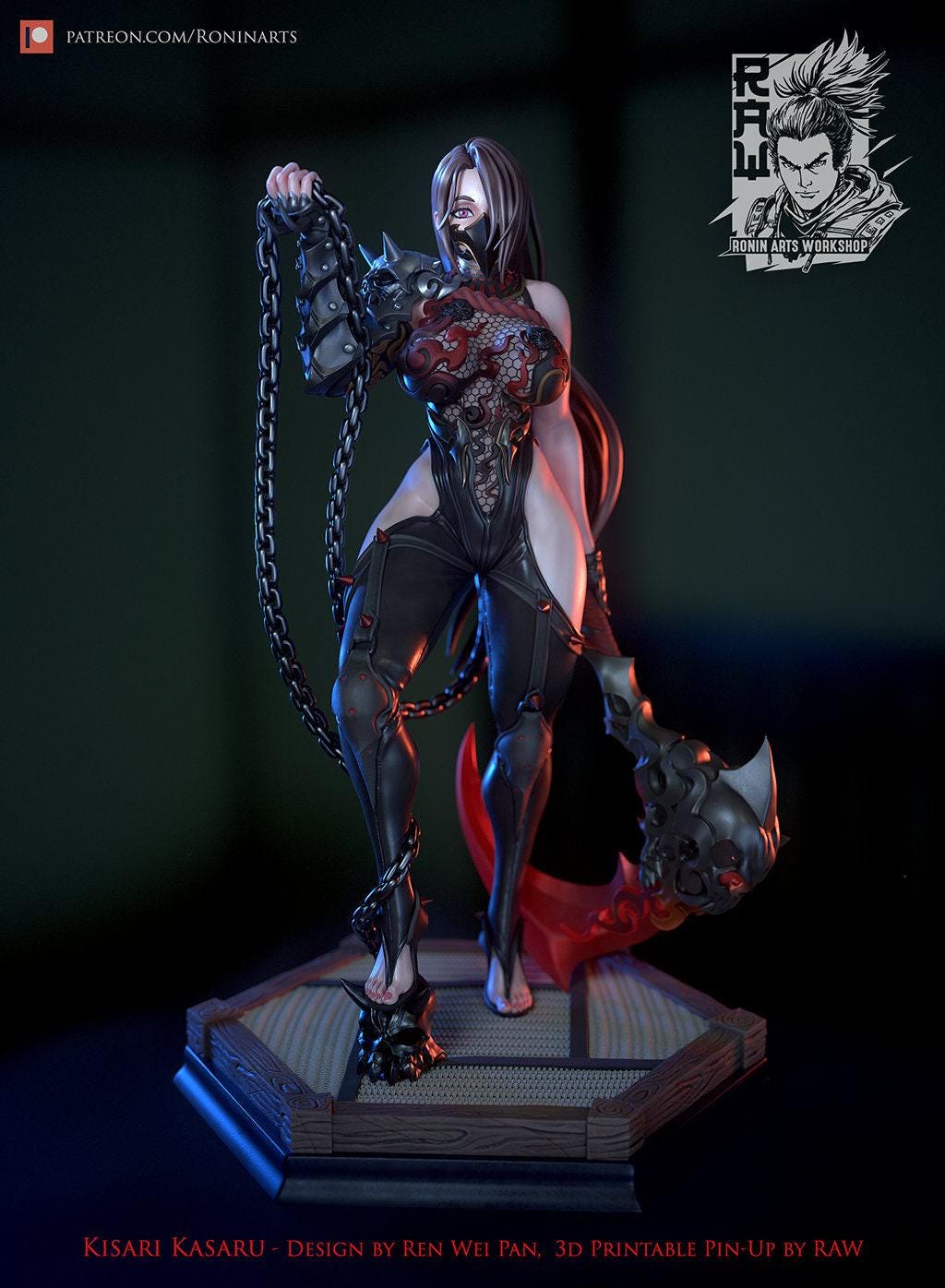Dynamic Kisari Kasaru Pinup 3D Printed Resin Statue - Ninja Kunoichi Collectible Figure