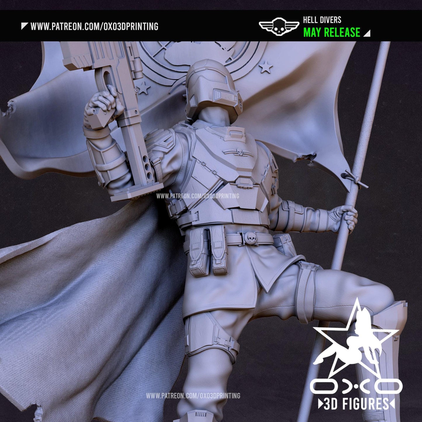HellDiver 3D Printed Statue: Elite Soldier Collectible for Gaming Enthusiasts