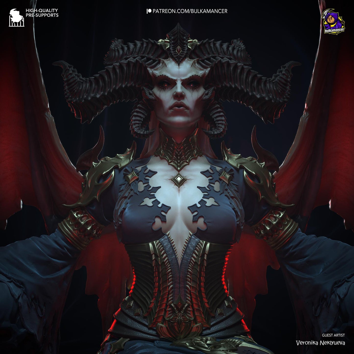 a woman in a corset with horns and wings