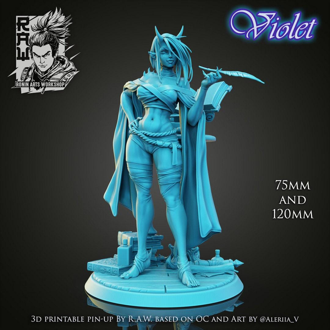 Pinup Violet Fantasy Collectible Resin Figure | Hand Painted or Unpainted Model Kit | Optional NSFW Version Available