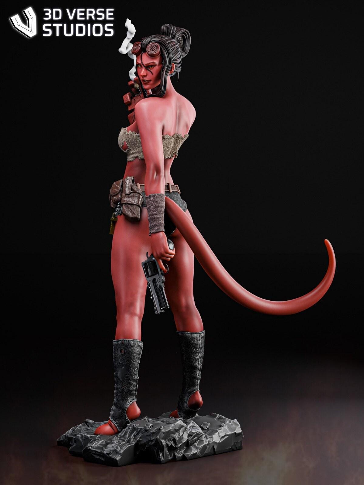 Striking Female Hellboy 'Hellgirl' 3D Printed Collectible Statue – Unique Fan Art Figure for Adults