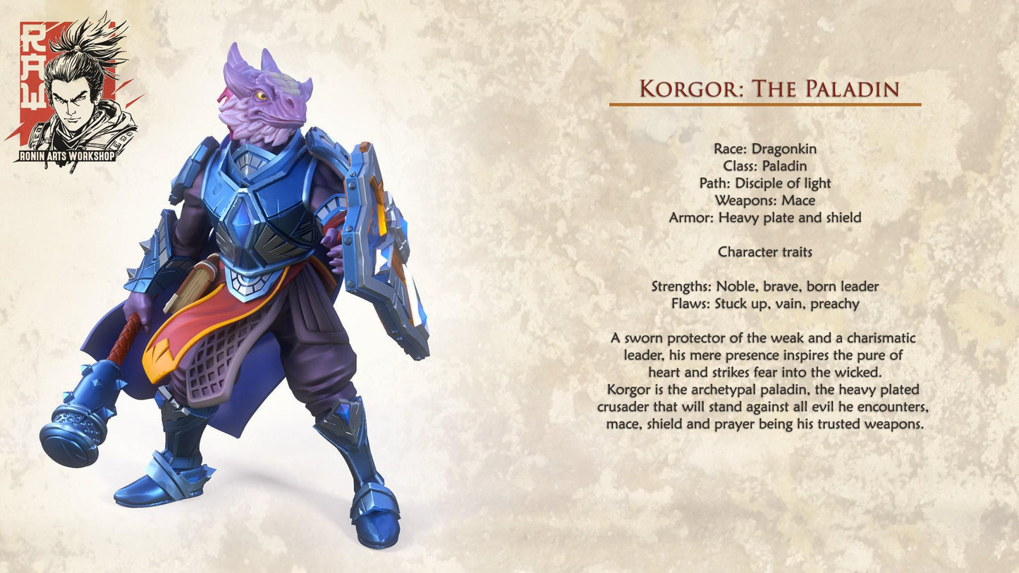Korgon Dragonkin Paladin: Embark on Heroic Adventures with a 3D-Printed Miniature for DnD, Pathfinder, Warsurge, and Tabletop Battles, 35mm