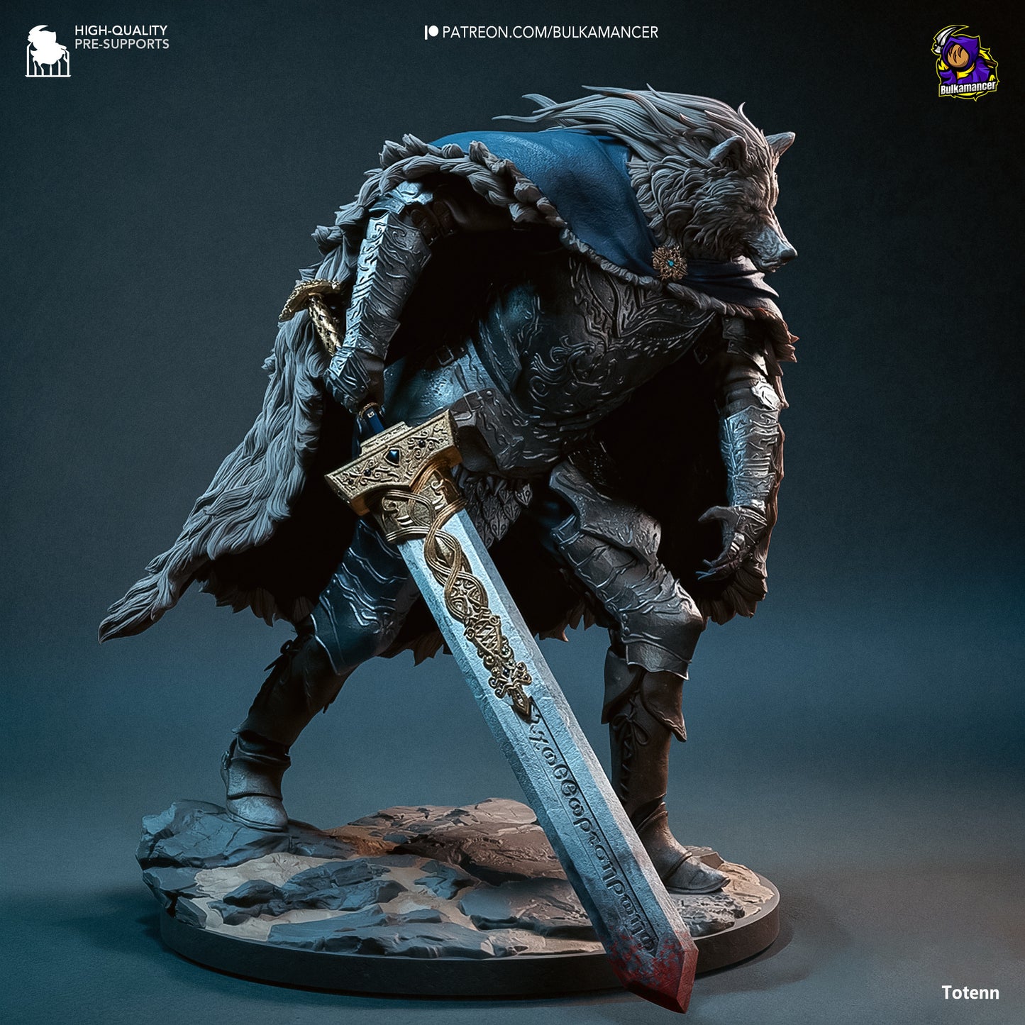 Blaidd the Half-Wolf Elden Ring Statue - High-Detail 3D Printed Collectible Figure, Hand-Painted or Unpainted Version
