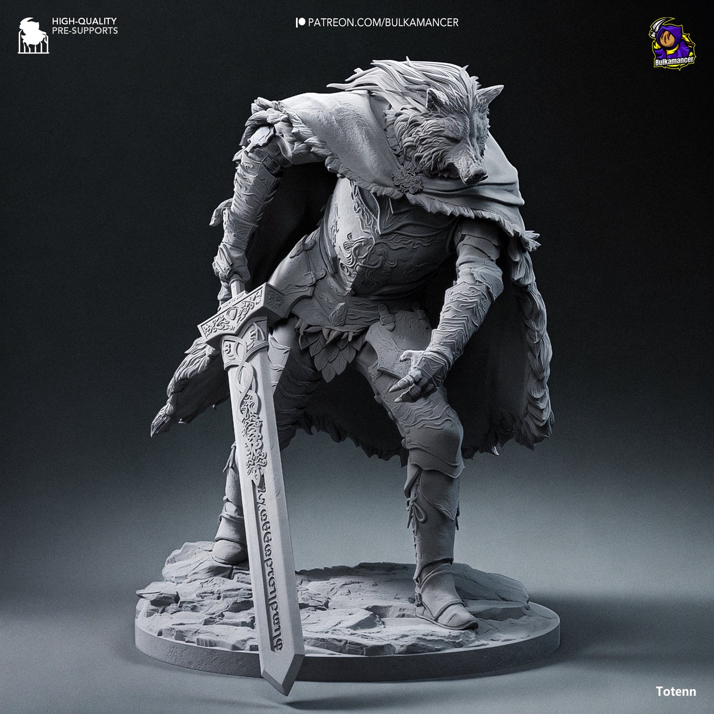 Blaidd the Half-Wolf Elden Ring Statue - High-Detail 3D Printed Collectible Figure, Hand-Painted or Unpainted Version