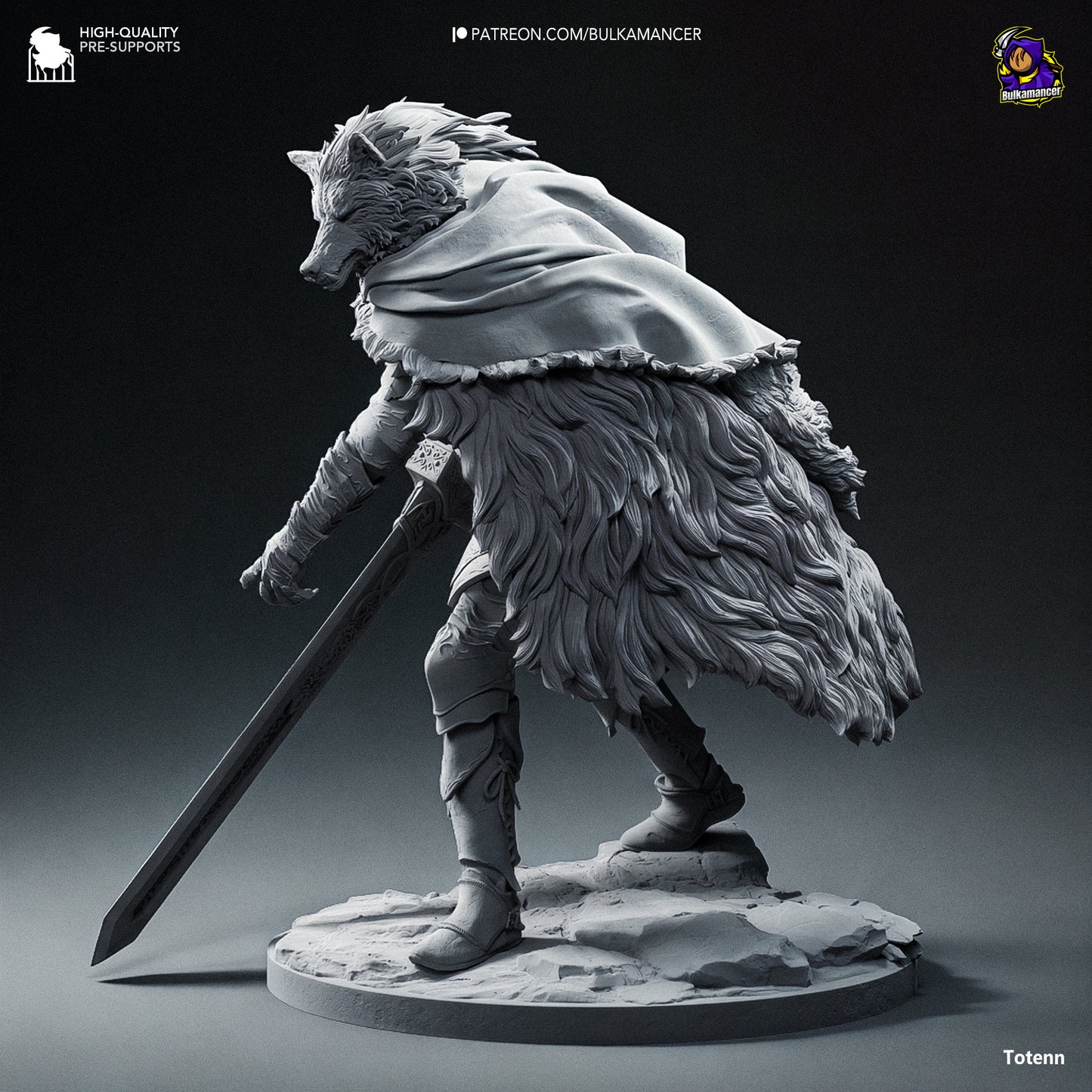 Blaidd the Half-Wolf Elden Ring Statue - High-Detail 3D Printed Collectible Figure, Hand-Painted or Unpainted Version