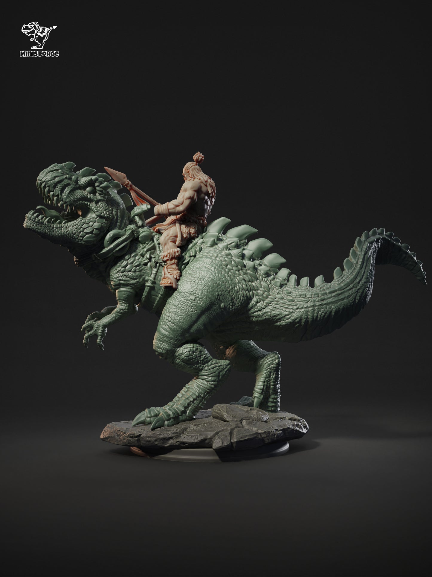 Command Attention: Barbarian Anbass Riding Mighty T-Rex, a Premium D&D Miniature for Tabletop Gaming